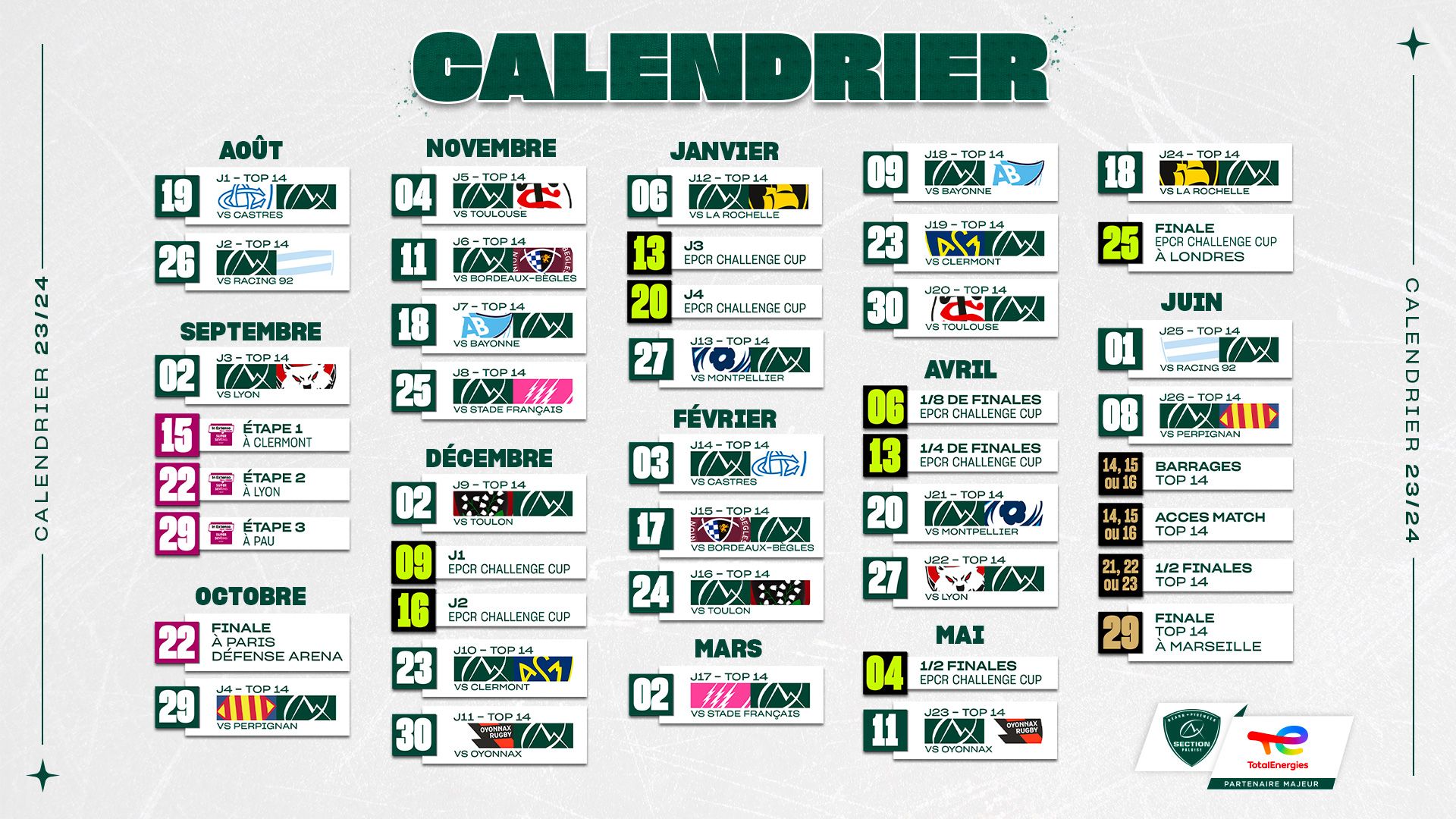 Section Paloise calendrier 20232024 Essor groupe